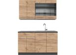 Vicco Cucina Completa Fame-Line, 140 Cm Senza Piano Di Lavoro, Quercia Dorata/Antracite