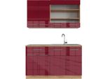 Vicco Cucina Completa Fame-Line, 140 Cm Senza Piano Di Lavoro, Bordeaux Lucido/Rovere Oro