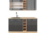 Vicco Cucina Completa R-Line, 160 Cm , Pt Rovere, Antracite Lucido/Oro Power Oak