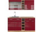 Vicco Cucina Completa R-Line, 160 Cm , Pl Rovere, Rosso Lucido/Rovere Dorato/Quercia Dorata