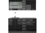 Vicco Cucina Completa R-Line, 160 Cm , Pt Antracite, Nero Lucido/Antracite