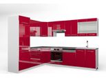 Vicco Cucina Angolare Completa Fame-Line, 227 X 287 Cm , Pt Antracite, Bordeaux Lucido/Bianco
