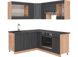 Vicco Cucina Angolare Completa Fame-Line, 160 X 190 Cm , Pt Antracite, Antracite Country House/Oro Kraft Oak