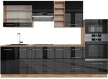 Vicco Cucina Componibile Fame-Line, 280 Cm , Pt Marmo, Antracite Lucido/Oro Power Oak
