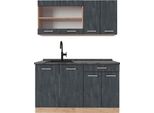 Vicco Cucina Monoblocco R-Line, 140 Cm Pt Antracite, Calcestruzzo Nero/Quercia Dorata