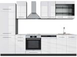 Vicco Cucina Componibile Fame-Line, 300 Cm , Pt Marmo, Bianco Lucido/Antracite