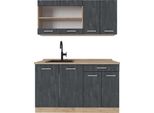 Vicco Cucina Monoblocco R-Line, 140 Cm Pt Rovere, Calcestruzzo Nero/Quercia Dorata