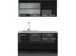 Vicco Cucina Monoblocco R-Line, 140 Cm , Pt Marmo, Nero Lucido/Antracite