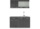Vicco Cucina Monoblocco R-Line, 140 Cm , Pt Antracite, Antracite Lucido/Bianco