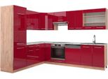 Vicco Cucina Angolare Completa Fame-Line, 227 X 287 Cm , Pt Marmo, Bordeaux Lucido/Rovere Dorato