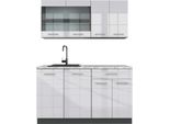 Vicco Cucina Monoblocco R-Line, 140 Cm , Pt Marmo, Bianco Lucido/Antracite