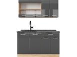 Vicco Cucina Monoblocco R-Line, 140 Cm , Pt Antracite, Antracite Lucido/Oro Power Oak