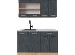 Vicco Cucina Monoblocco R-Line, 140 Cm Pt Marmo, Calcestruzzo Nero/Quercia Dorata