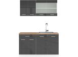 Vicco Cucina Monoblocco R-Line, 140 Cm , Pt Rovere, Antracite Lucido/Bianco
