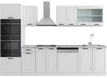 Vicco Cucina Componibile R-Line, 300 Cm Con Armadio Alto, Pt Marmo, Casa Di Campagna Bianca/Bianco