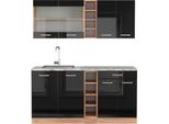 Vicco Cucina Completa R-Line, 160 Cm , Pt Marmo, Rovere Nero/Oro Lucido