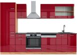 Vicco Cucina Componibile R-Line, 300 Cm , Pl Antracite, Rosso Lucido/Rovere Dorato/Quercia Dorata
