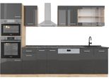 Vicco Cucina Componibile R-Line, 300 Cm Con Armadio Alto, Pt Antracite, Antracite Lucido/Oro Power Oak