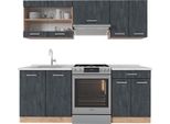 Vicco Cucina Componibile R-Line, 200 Cm Pt Marmo, Calcestruzzo Nero/Quercia Dorata