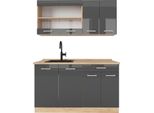 Vicco Cucina Monoblocco R-Line, 140 Cm , Pt Rovere, Antracite Lucido/Oro Power Oak