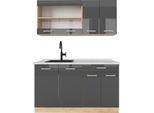 Vicco Cucina Monoblocco R-Line, 140 Cm , Pt Marmo, Antracite Lucido/Oro Power Oak