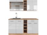 Vicco Cucina Completa R-Line, 160 Cm , Pt Rovere, Bianco Lucido/Oro Power Oak