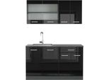 Vicco Cucina Monoblocco R-Line, 140 Cm , Pt Antracite, Nero Lucido/Antracite