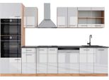 Vicco Cucina Componibile R-Line, 300 Cm Con Armadio Alto, Pt Antracite, Bianco Lucido/Oro Power Oak