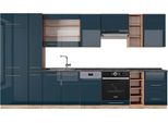 Vicco Cucina Componibile Fame-Line, 355 Cm , Pt Antracite, Blu Scuro Lucido/Rovere Dorato