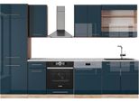 Vicco Cucina Componibile Fame-Line, 300 Cm , Pt Marmo, Blu Scuro Lucido/Rovere Dorato
