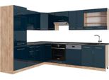 Vicco Cucina Angolare Completa Fame-Line, 227 X 287 Cm , Pt Antracite, Blu Scuro Lucido/Rovere Dorato