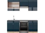 Vicco Cucina Componibile Fame-Line, 200 Cm , Pt Antracite, Blu Scuro Lucido/Rovere Dorato