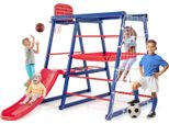 Costway Struttura Da Arrampicata Per Esterni, Parco Giochi 7In1 Con Scivolo, Scala Per Arrampicata E Corda, Rete Da Calcio, Canestro Da Basket Per 3-4 Bambini 150X142X146Cm