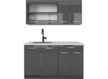 Vicco Cucina Monoblocco R-Line, 140 Cm , Pl Marmo, Antracite Lucido/Antracite