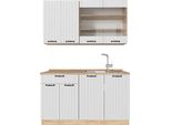 Vicco Cucina Monoblocco Fame-Line, 140 Cm , Pl Rovere, Bianco Casa Di Campagna/Quercia Dorata