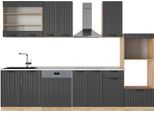 Vicco Cucina Componibile Fame-Line, 300 Cm Con Armadio Alto, Pl Marmo, Grigio Scuro/Quercia Dorata