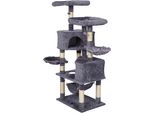 Wiltec Tiragraffi Grigio Chiaro Con Motivo A Zampa 145 Cm, Tiragraffi Per Gatti Con Piattaforme E Casette Per Gatti, Albero Per Gatti Con Amaca, Albero Da Arrampicata Per Gatti