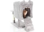 Tiragraffi Fudajo In Grigio Chiaro 60 Cm Con Casetta Per Gatti, Tiragraffi Con Piattaforma E Lettino, Albero Per Gatti Con Pallina E Scaletta, Mobili Per Gatti Con Sisal