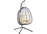 Sedia Sospesa Wiltec Per Interni Ed Esterni, Sedia Sospesa In Rattan, Sedia In Vimini Fino A 130 Kg, Altalena Sospesa Con Telaio E Cuscino Di Seduta