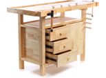 Banco Da Lavoro Wiltec 126 X 50 X 84 Cm In Legno, Banco Da Lavoro Fino A 150 Kg, Tavolo Da Lavoro Con Morsetti, Cassetti E Vano Porta Attrezzi, Tavolo Da Lavoro In Legno Di Gomma
