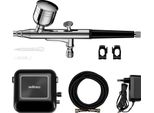 Wiltec HS-A10K Set Di Accessori Per Compressore 2,8 Bar, Set Di Aerografi 12 V, Pistola Per Aerografo Con Ugello Da 0,3 Mm, Compressore D'aria Con Pennello D'aria