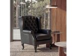 Poltrona Reclinabile Poltrona Club Poltrona Ad Ala Chesterfield, Similcuoio ~ Nero Senza Pouf