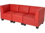 Divano Componibile 3 Posti Lyon, Pelle Finta ~ Rosso, Braccioli Alti
