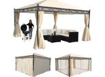 Pergola Cadiz, Padiglione Da Giardino, Struttura Robusta Da 7 Cm Con Parete Laterale + Zanzariera ~ Crema 4X3M