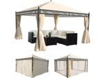 Pergola Cadiz, Padiglione Da Giardino, Struttura Robusta Da 7 Cm Con Parete Laterale + Zanzariera ~ Crema 4X4M