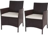 Set Di 2 Poltrone Da Giardino In Poly Rattan Halden, Poltrone In Vimini ~ Marrone Screziato, Cuscini Crema