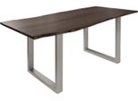MASSIVMOEBEL24 | Freeform 3 Tavolo Da Pranzo In Legno Di Acacia - Laccato Grigio /Gambe In Ferro - Argento Mat 220X100X76
