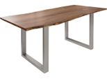 MASSIVMOEBEL24 | Freeform 3 Tavolo Da Pranzo In Legno Di Acacia - Laccato Natur / Gambe In Ferro - Argento Mat 220X100X76