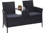 Panca In Poly-Rattan Con Tavolo HWC-E24, Panca Da Giardino Gruppo Di Seduta Divano Da Giardino, 132 Cm ~ Nero, Cuscini Grigio Scuro