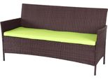 Panchina Da Giardino A 3 Posti In Poly-Rattan Halden, Panca ~ Marrone Screziato, Cuscini Verdi